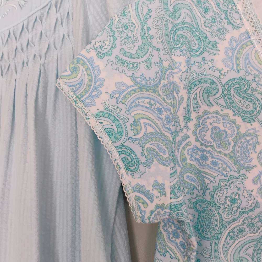 Miss Elaine Aqua Paisley Nightgown Set - Picture 2 of 16